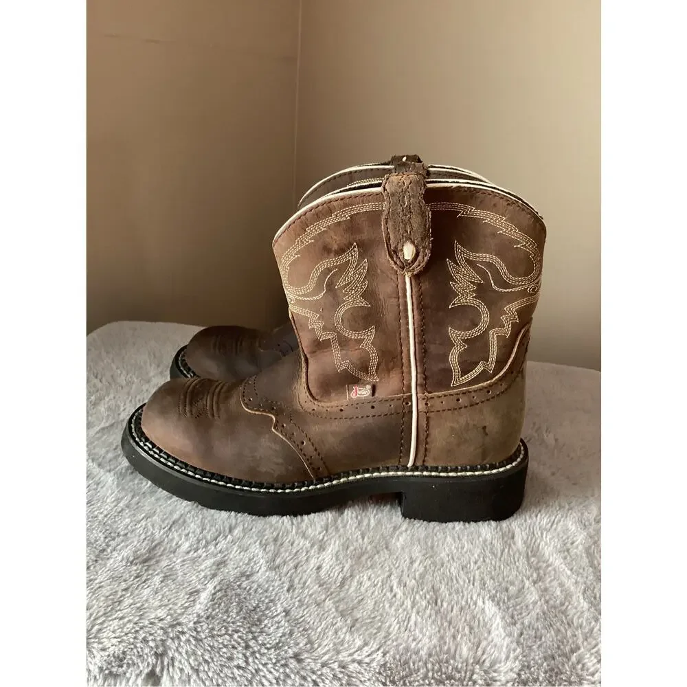 Justin kids gypsy western cowboy boots leather kids size 3‎ brown